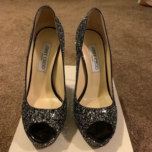Jimmy Choo Crown Coarse Glitter Heels
